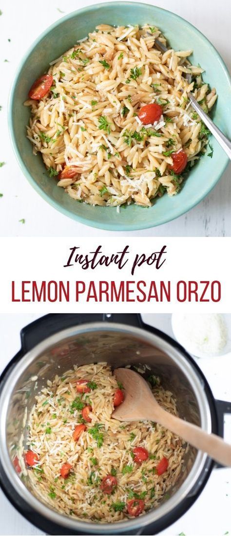 Instant Pot Lemon Parmesan Orzo pasta with garlic, cherry tomatoes and parsley is a perfect pasta side dish. It is very quick and easy to make pressure cooker orzo pasta! #instantpotpasta #instantpotorzo #pressurecookerpasta #pipingpotcurry | pipingpotcurry.com Lemon Parmesan Orzo, Parmesan Orzo Pasta, Pasta Side Dish, Pasta Lemon, Pressure Cooker Pasta, Pasta Vegetarian, Parmesan Orzo, Pasta With Garlic, Pasta Side