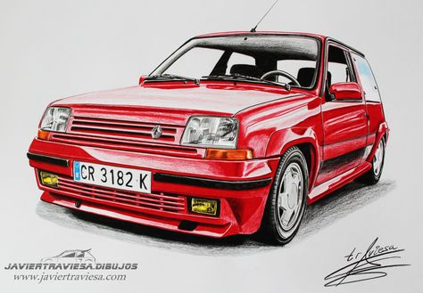 Renault 5 GT turbo. Dibujo a lapices de colores 60 x50cm Renault 5 Gt Turbo, Renault 5 Turbo, Motocross Girls, Auto Vintage, French Cars, Auto Design, Car Drawing, Racing Art, Hot Hatch