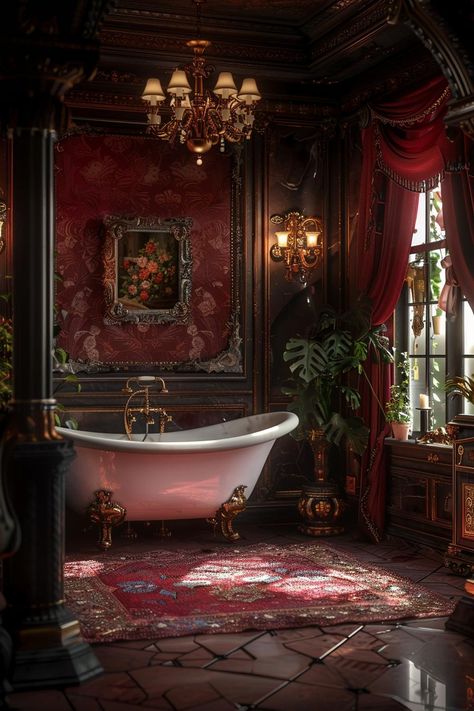 20 Aesthetic Bathroom Designs For Your Home Makeover Small Aesthetic Bathroom, Whimsigoth Bathroom, Victorian Bathroom Vintage, Victorian Bathroom Ideas, Modern Victorian Bathroom, Medium Aesthetic, Maximalist Apartment, Modern Victorian Decor, Floor Tiles Bathroom