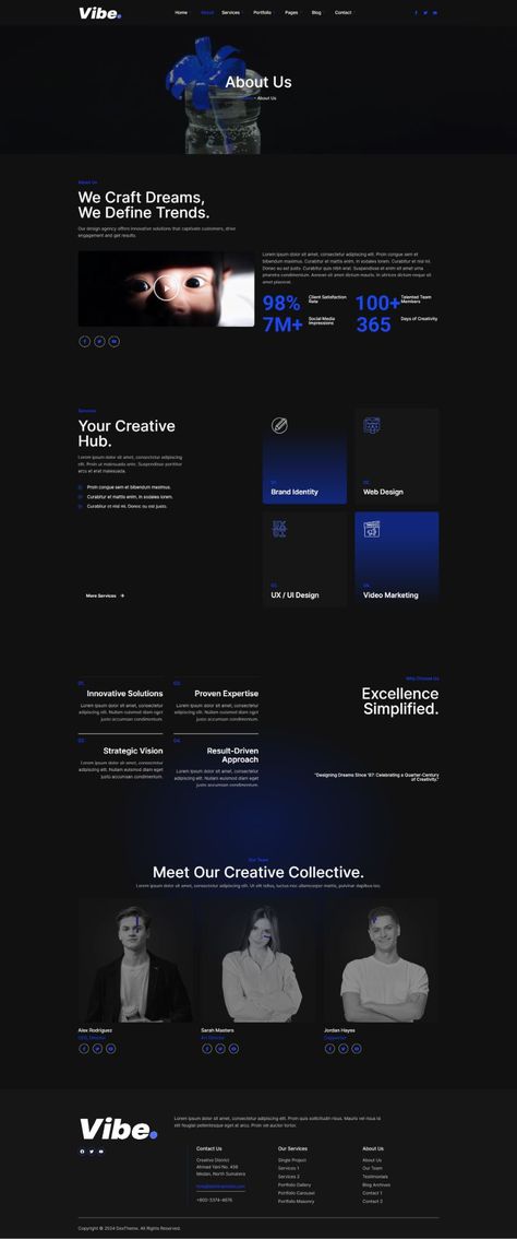 Vibe - Dark Digital Creative Agency & Portfolio Elementor Template Kit Dark Landing Page, Black Website, Newsletter Layout, Agency Portfolio, Digital Creative Agency, Websites Design, Website Ideas, Agency Website, Dark Style