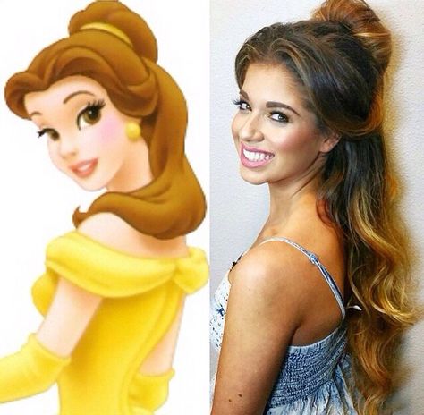 Belle hairstyle Bell Hairstyle Disney, Beauty And The Beast Hairstyle, Belle Makeup Disney, Princess Belle Hairstyle, Belle Hairstyle Disney, Princess Belle Makeup, Belle Inspired Hair, Princess Belle Hair, Disney Hairstyles