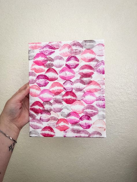 Kisses with lipstick on canvas Kisses On Canvas, Best Friend Crafts, Kiss Canvas, School Book Covers, Kiss Art, Lipstick Kiss, Friend Crafts, Seni Dan Kraf, Lipstick Art