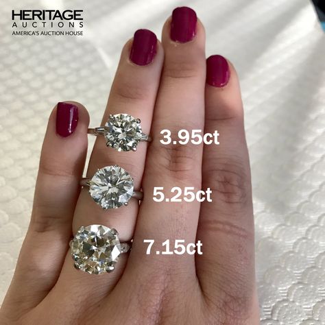 Diamond Carat Comparison, 5 Ct Engagement Ring, Carat Comparison, Carat Size Guide, Gem Hunt, Jewelry Education, Trending Engagement Rings, Round Diamond Ring, Big Diamond