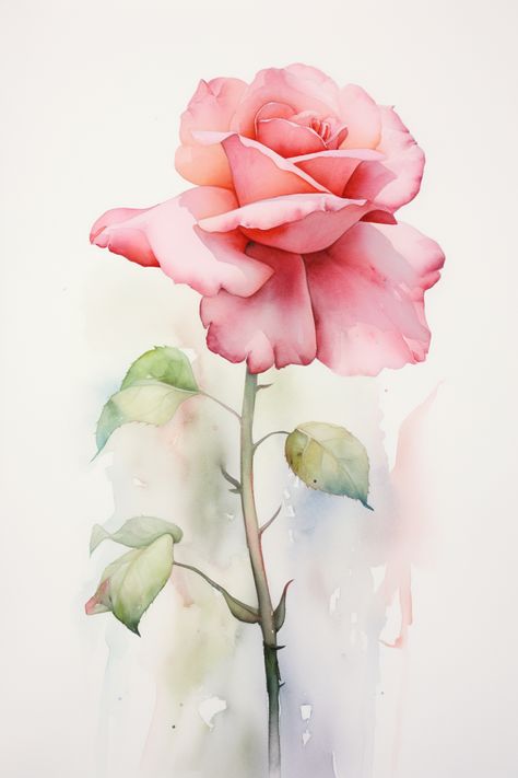 Journaling Photos, Watercolor Rose Flower, Single Rose Watercolor, Beginners Watercolor, Flower Pillows, English Rose Watercolor, Pink Rose Watercolor Painting, Pink Rose Watercolor, Flower Pic