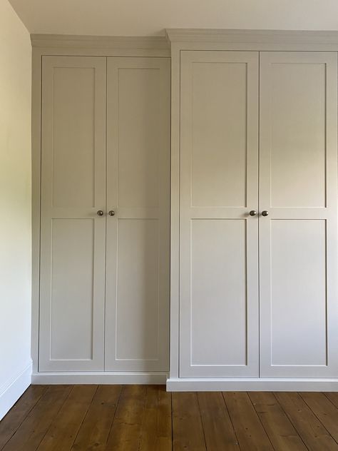 Built In Shaker Wardrobes, Fitted Wardrobes Fireplace, Bespoke Fitted Wardrobes, Grey Built In Wardrobe, Wall Of Wardrobes, Upcycling Built In Wardrobes, Inside Fitted Wardrobe Ideas, Hammonds Fitted Wardrobes, Boys Wardrobe Design