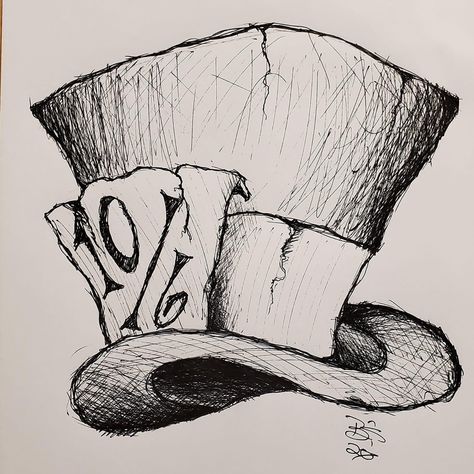 Mad Hatters Hat Drawing, Mad Hatter Pumpkin Carving, Alice In Wonderland Mad Hatter Drawing, Mad Hatter Artwork, Mad Hatter Art Drawing, Mad Hatter Tattoo Ideas Sketches, Mad Hatter Hat Tattoo Simple, Mad Hatters Hat Tattoo, Mad Hatter Tea Party Drawing