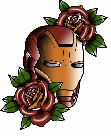 Iron Man Tattoo Ideas, Trad Tattoos, Iron Man Tattoo, Iron Man Mask, Man Tattoo, Flowers For Men, Comic Tattoo, Marvel Tattoos, Donkey Kong Country