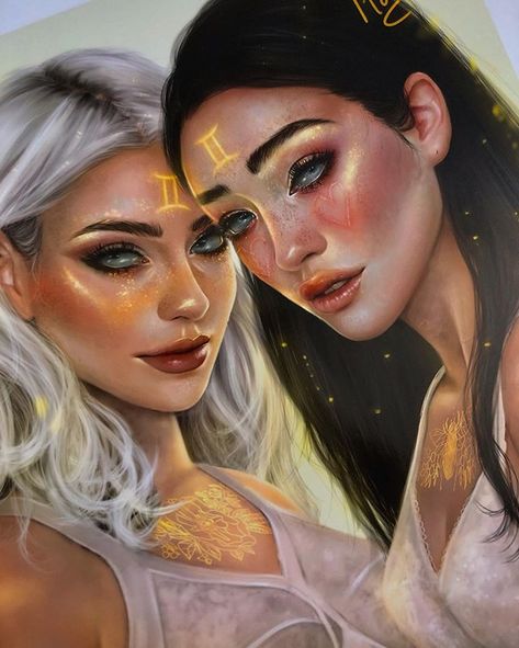 few hours until the gemini offer is gone ♊️ all prints are discounted and polaroids are available, both hand-signed 💛 link in bio or… Tati Moons, Doll Customization, Halloween Digital Art, Gemini Art, Gemini Girl, Zodiac Characters, Astrology Art, Goddess Artwork