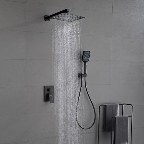 with Rough in-Valve Black Shower Faucet, Power Shower, Shower Holder, Shower Faucet Sets, Rainfall Shower Head, Black Shower, Flush Toilet, Rainfall Shower, Shower Hose