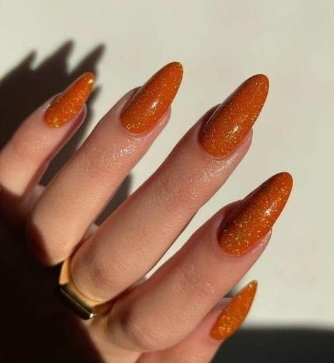 Nails Burnt Orange, Aesthetic Nail Designs, Burnt Orange Nails, Nail Designs For Fall, Orange Nail Art, Oval Shaped Nails, Aesthetic Nail, Orange Nail Designs, Orange Nail Polish