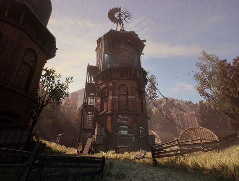 ArtStation - Tower Hideout (UE4), Valentin Baguirov Apocalypse Hideout, Ground Texture, Apocalypse World, Environment Concept Art, Big Ben, Concept Art, Tower, Trees, Art Design