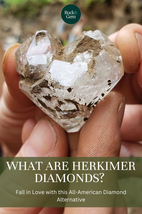 Hand holding a freshly dug Herkimer diamond. Herkimer Diamond Meaning, Rare Engagement Rings, Diamond Meaning, Rare Diamonds, Diamond Facts, Herkimer Diamond Jewelry, Herkimer Diamond Earrings, Herkimer Diamond Ring, Diamond Mines