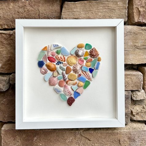 Colorful Heart Beach Collage Made of Scottish Sea Glass - Etsy Sea Glass Display, Visiting Spain, Beach Collage, Heart Mosaic, Sea Glass Art Projects, Seaglass Art, Original Wall Decor, Coral Art, Pretty Heart