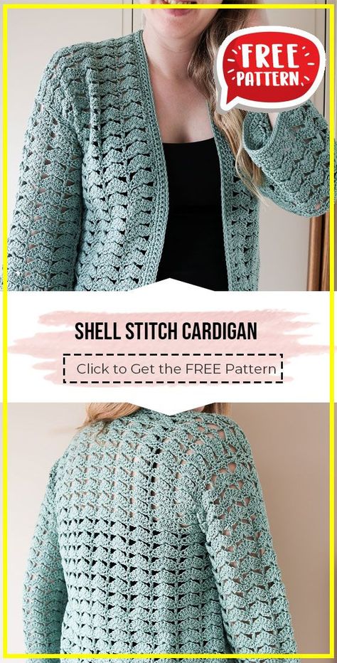 crochet Shell Stitch Cardigan free pattern - FREE Crochet Shell Stitch Cardigan Pattern for Beginners. Click to Get the Pattern #Cardigan #crochet #crochetpattern
 via @shareapattern.com Crocheted Cardigans Free Patterns, Free Crochet Sweater Patterns For Women, Crochet Cardigan Pattern Free Women, Free Crochet Cardigan Patterns, Amanda Crochets, Crochet Shrugs, Crocheted Sweaters, Baby Cardigan Pattern Crochet, Cardigan Free Pattern