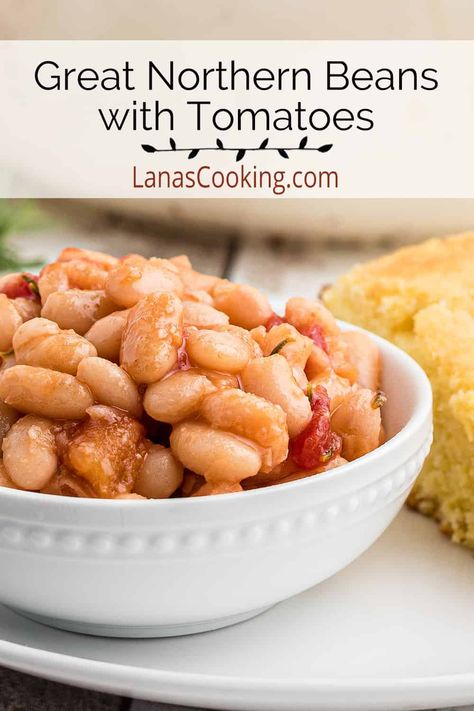 Great Northern Beans with Tomatoes Northern Beans Recipe, Great Northern Beans Recipe, Homemade Beans, Fast Meals, Recipes With Enchilada Sauce, Northern Beans, Black Bean Soup, Great Northern Beans, Fire Roasted Tomatoes