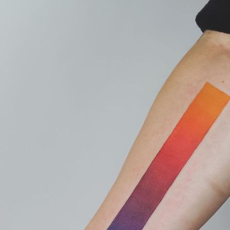 Emily Kaul on Instagram: "And now you carry the sunset forever. Thank you, Shae. .  #gradient #tattoos #portland #tattooartist #qttr #colorblocking @thesolidink @hivecaps" Gradient Tattoo Black, Rainbow Gradient Tattoo, Line Rainbow Tattoo, Gradient Tattoo, Abstract Sunset Tattoo, Pride Dot Tattoo, Geometric Line Tattoo, Line Tattoos, Face Cover