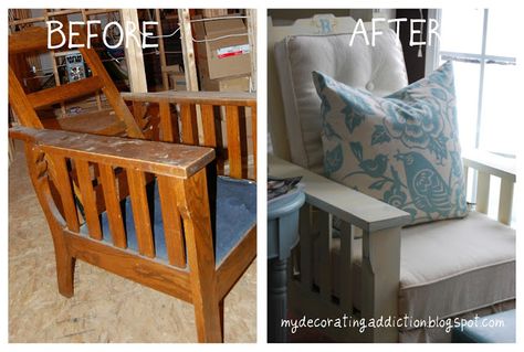 Refinished Morris Chair: Reveal! - A Pop of Pretty: Canadian Decorating Blog | A Pop of Pretty: Canadian Decorating Blog Upcycle Chair, Morris Chair, Creative Creations, Chair Makeover, Furniture Refinishing, Antique Chairs, Pure Water, St Johns, Affordable Home Decor