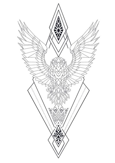 Mayan Geometric Tattoo, Leg Tattoo Designs Drawing, Viking Style Tattoo For Men, Eagle Geometric Design, Wing Leg Tattoo Men, Eagle Leg Tattoo Men, Geometric Wings Tattoo, Geometric Eagle Tattoo Design, Geometric Eagle Tattoo