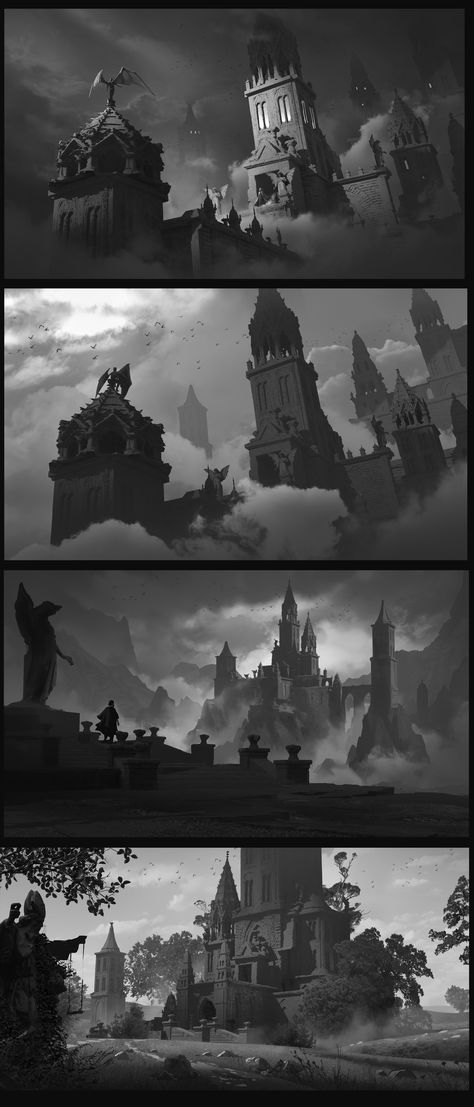 ArtStation - Vampire Castle Vampire Castle Concept Art, Gothic Castle Concept Art, Vampire Castle Art, Dracula Moodboard, Castlevania Background, Castlevania Castle, Black And White Castle, Castle Vampire, Evil Castle