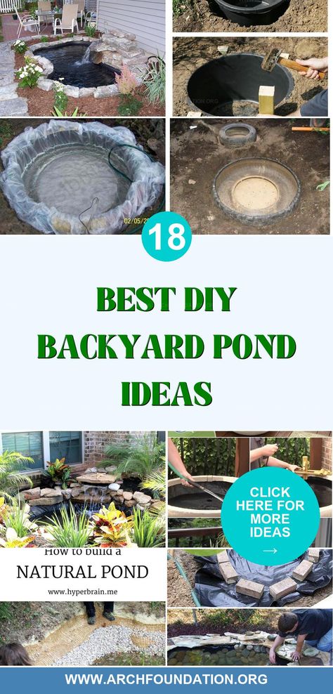 DIY backyard pond ideas bring a touch of nature's serenity right to your doorstep. Create a tranquil retreat with our easy-to-follow guides and tips. Outdoor Ponds Diy Simple, Small Yard Pond, Downspout Pond, Diy Yard Water Features, Brick Pond Ideas, Small Diy Pond Ideas, Shallow Pond Ideas, Porch Pond Diy, Diy Pond With Waterfall