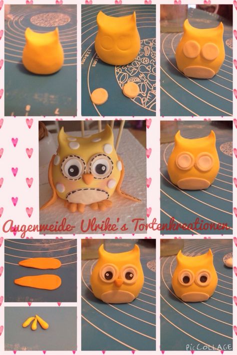 Fondant Owl Tutorial, Fondant Owl, Ladybug Cakes, Owl Tutorial, Owl Cakes, Owl Cake, 4th Birthday Cakes, Halloween Clay, Fondant Animals