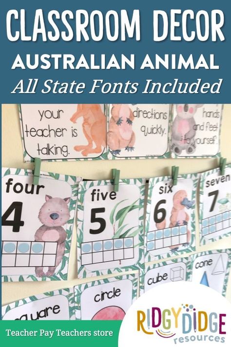 Looking to setup your classroom displays the easy way this year? With over 200 pages of printable fun, this Eucalyptus and Australian Animal Themed Classroom Decor featuring font options for all Australian States, is jam-packed full of value, effortlessly easing you into the start of a new school year! Animal Themed Classroom, Themed Classroom Decor, Complex Numbers, Australia Animals, Math Test Prep, Number Poster, Shape Posters, Math Test, Australian Curriculum