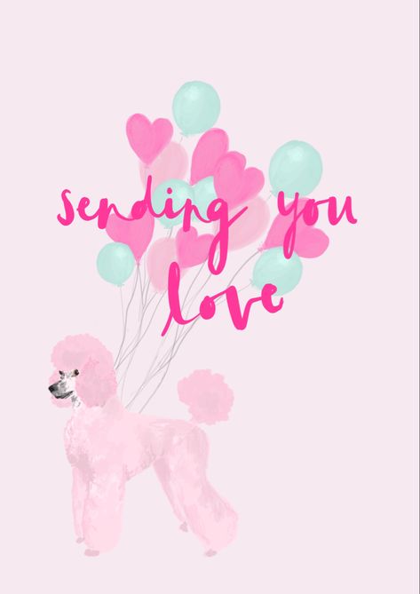 Poodle Illustration, Valentine Illustration, Poodle Card, Lovers Illustration, Valentine's Day Illustration, Green Balloons, Valentines Illustration, Pastel Balloons, Pet Businesses