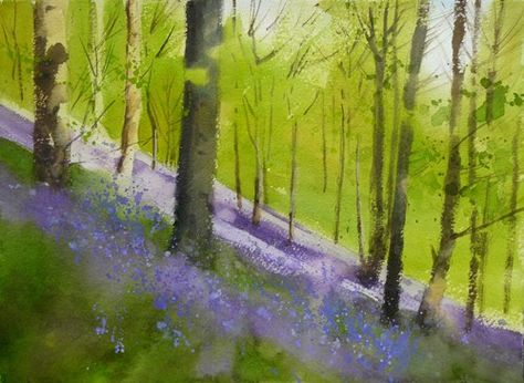 Painting Ideas Watercolour, Tree Painting Ideas, Bluebell Woods, Gouache Color, White Gouache, Tree Textures, Dark Tree, Watercolor Beginner, Watercolor Tips