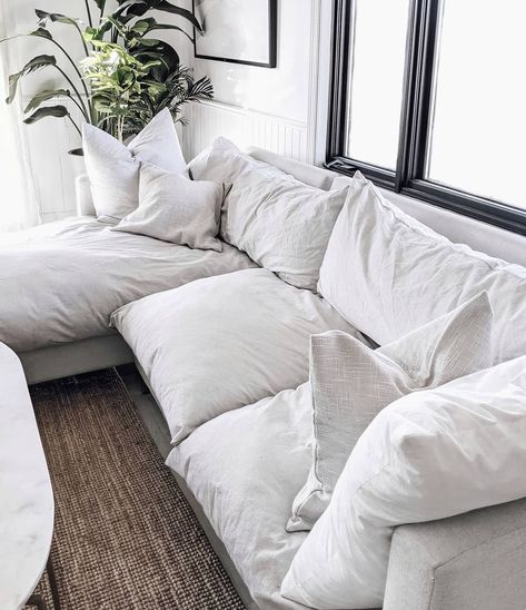 Photo by @alliebeckwith  How I made my very own cloud couch! #diy #cloudcouch #myhome #howto #minimal #homedesign #homedecor #livingroom #minimalistic #creation #whitecouch #myhomestyle #homedesign #homerenovations Cloud Like Sofa, Diy Cloud Couch, Comfy Sofa Living Rooms, Apartment Couch, Comfortable Living Room Furniture, Siding Decor, Cloud Couch, Couches Living, Deep Couch