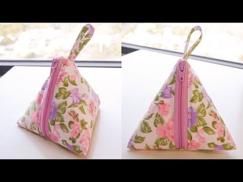 How To Make A Triangle Pouch | Sewing Project Idea - YouTube Triangle Pouch, Pouch Sewing, Sewing Bags, Half Square Triangle, Pocket Book, Sewing Project, Coin Pouch, Sewing Bag, Sewing Hacks