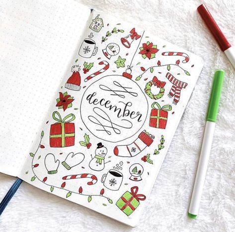 Bullet Journal Ideas Christmas, Journal Ideas Christmas, December Bullet Journal Ideas, December Bujo, Christmas Bullet Journal, Artist Hue, Bullet Journal Christmas, Bullet Journal Work, December Bullet Journal