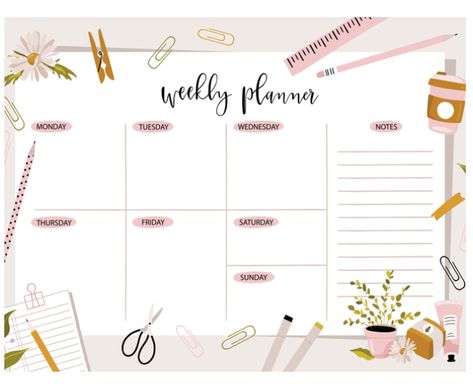 Love Bullet, Horizontal Weekly Planner, Landscape Planner, Simple Weekly Planner, Weekly Hourly Planner, Digital Journaling, Weekly Planner Free, School Organization Notes, Weekly Planner Template