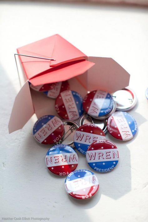 Pin for Later: Wren For President! An Election-Inspired First Birthday Party Campaign Buttons Wacky Buttons created Wren's campaign buttons.  Source: Heather Cook Elliott Campaign Buttons, Bday Party Theme, American Baby, Baby Themes, 40th Birthday Parties, First Birthday Party, 8th Birthday, Wren, 40th Birthday