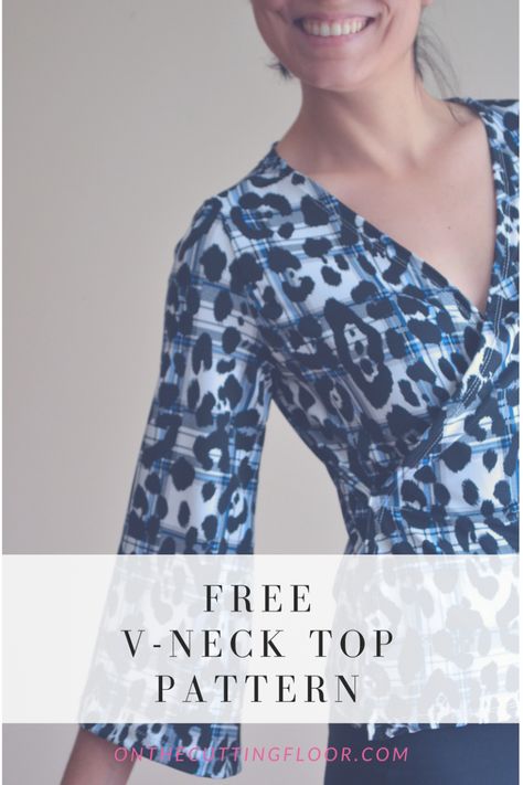 V-Neck Top Free Sewing Pattern | This trendy top is perfect for spring! Sewing Hobby, Free Printable Sewing Patterns, Sewing Top, Free Pdf Sewing Patterns, Flared Top, Sewing Tops, Modern Sewing Patterns, Crossover Top, Printable Sewing Patterns