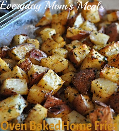 ~Oven Baked Home Fries~ Perfect morning, noon or night, these simply made, but flavorful and delicious taters, make a great side dish for any meal. Baked Home Fries, Baked Red Potatoes, Oven Fries, Mini Potatoes, Home Fries, Potato Bites, Breakfast Potatoes, Perfect Morning, Red Robin