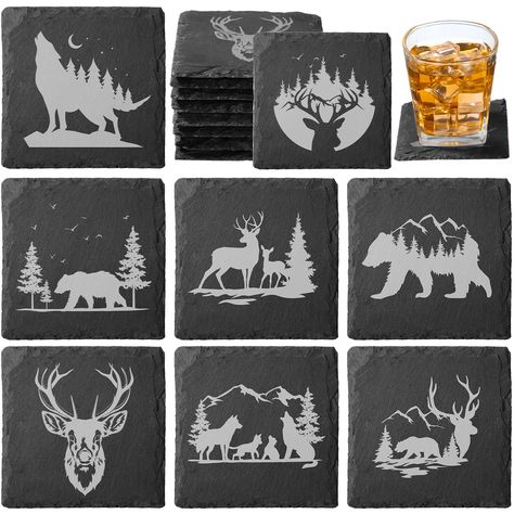 Slate Engraving Ideas, Engraved Slate Coasters, Slate Coasters Ideas, Coaster Art Ideas, Engraving Crafts, Xtool F1, Wood Laser Ideas, Secret Squirrel, Coaster Art