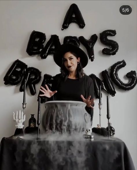 Spooky Nursery Ideas, Goth Gender Reveal, Goth Pregnancy, October Baby Announcement, Spooky Nursery, October Pregnancy Announcement, November Baby Shower, October Baby Showers, Halloween Gender Reveal