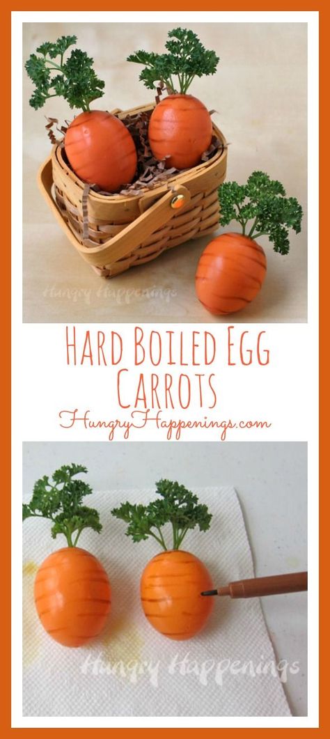 Here's another fun way to serve hard boiled eggs for Easter. These Hard Boiled Egg Carrots are fun and super easy to make. Brunch Recipes Eggs, Boiled Eggs For Easter, Easter Egg Competition Ideas, Recipes Eggs, Healthy Easter Recipes, Carrots Easter, Eggs For Easter, Easter Crafts For Adults, Healthy Easter