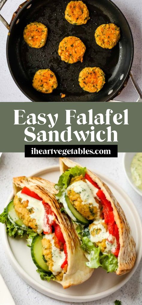 This delicious falafel sandwich is made with canned chickpeas so you can make this recipe in just 15 minutes! Drizzle it with a simple tahini sauce to take it to the next level! Zucchini Falafel Recipes, Zucchini Falafel, Falafel Sauce, Falafel Recipes, Easy Falafel, Cheesy Cauliflower Soup, High Protein Low Carb Diet, Falafel Pita, Falafel Sandwich