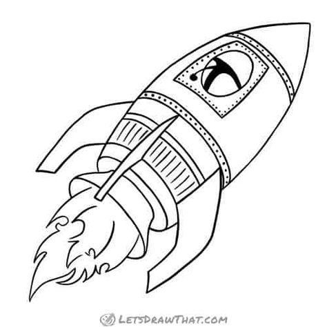 Learn how to draw a rocket step-by-step. Draw a cool retro-style bullet-shaped rocket with many interesting, easy to draw details as she soars up into space. Rocketship Drawing, Draw Rocket Ship, Rocketship Drawing Easy, Rocket Doodle Art, Rocket In Space Drawing, Rocket Sketch Drawings, Rocket Drawing, Tracing Patterns, Preschool Counting Worksheets