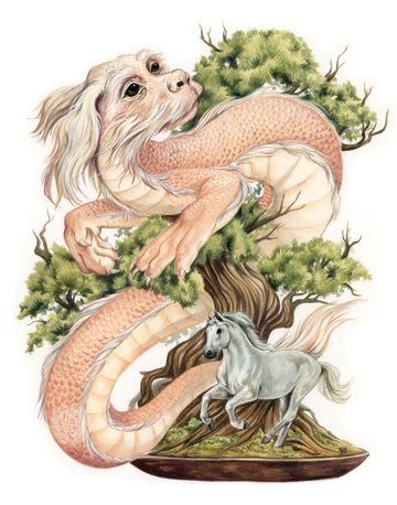 Veronica Steiner | WATERCOLOR | Luck Dragon (Falkor) Luck Dragon, Story Tattoo, Foo Dog Tattoo, Ouroboros Tattoo, Story Drawing, Neverending Story, The Neverending Story, Dragon Artwork, Dog Tattoo