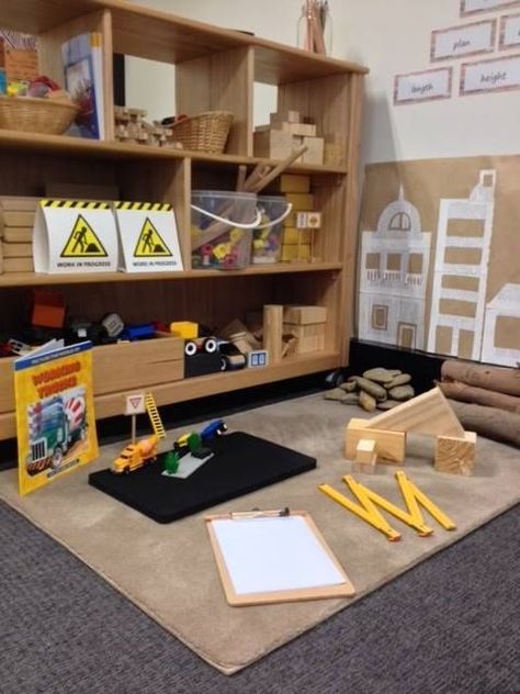 Conversations in Block Play – A Journey Into Inquiry Based Early Learning Construction Area Ideas, Construction Play Area, Ikea Kritter, Walker Learning, Preschool Construction, Blocks Preschool, Role Play Areas, Construction Play, Eyfs Classroom