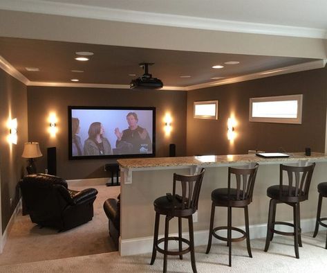 Theater Room Basement, Basement With Bar, Basement Theater Room, Open Theater, Basement Tv Rooms, Basement Theater, Basement Bar Designs, Basement Inspiration, Bar Designs