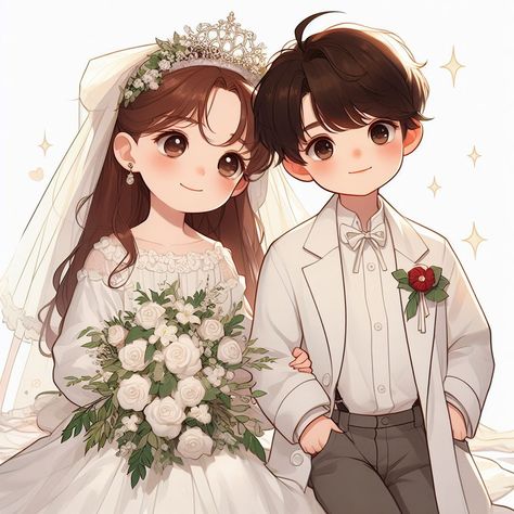 Cute Chibi Couple, Wedding Couple Cartoon, Wedding Artwork, Chibi Couple, Cute Bunny Cartoon, Best Anime Drawings, Easy Love Drawings, Cute Disney Drawings, Romantic Anime Couples