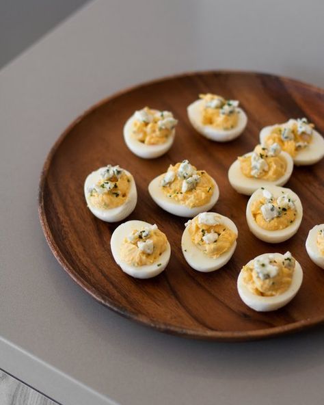 Crème Fraîche Deviled Eggs Recipe — Private Chef Boursin Deviled Eggs, Roquefort Cheese, Tree Palm, Crowd Pleasing Appetizers, French Recipes, Deviled Eggs Recipe, Eggs Recipe, Private Chef, Fresh Chives