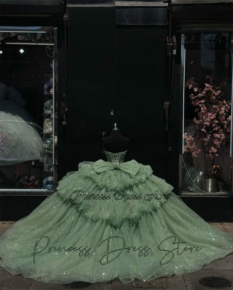 Mint Green Quinceanera, Mint Green Quinceanera Dresses, Green Quinceanera Dress, Bow Corset, Green Quinceanera, Green Quinceanera Dresses, Beaded Bow, Dress Ball Gown, Quinceanera Dress