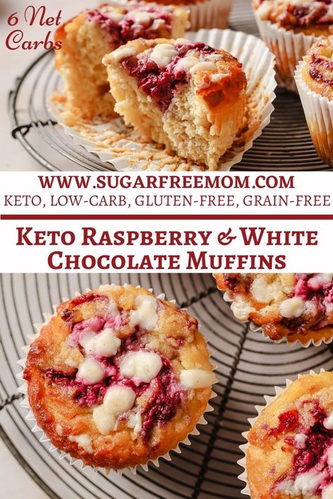 Raspberry And White Chocolate Muffins, Keto Raspberry, Low Carb Cupcakes, Sugar Free White Chocolate, White Chocolate Muffins, Muffin Flavors, Keto Muffins, Vanilla Muffins, Sugar Free Baking