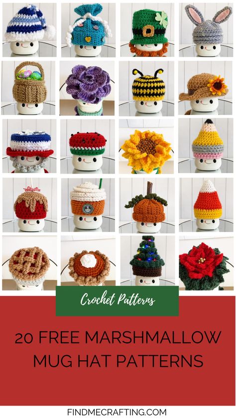 🎉🌟Get ready to impress your friends and family with these charming Marshmallow Mug Hats! With 20 free patterns for holidays and seasons, and easy step-by-step video tutorials, you can create these adorable mug hats in no time! Perfect for gifts or to add a festive touch to your home! 🍯🏠 Marshmallow Amigurumi Free Pattern, Mug Hat Crochet Pattern, Free Crochet Patterns For Marshmallow Mug Hats, Free Marshmallow Mug Hat Pattern, Crochet Marshmallow Pattern, Marshmallow Cup Hats, Marshmallow Mug Toppers, Marshmallow Mug Hats Crochet Patterns, Crochet Marshmallow Mug Hat Pattern Free