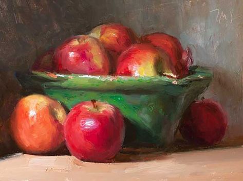 Bowl Of Apples, Fruit Artwork, Apple Painting, Apple Art, Still Life Fruit, Figurative Artwork, Still Life Oil Painting, Fruit Painting, Daily Painting