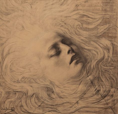 Jean Delville, Orphée Mort (Study), c.1890 Jean Delville, Floating Head, Ideal Beauty, Pencil On Paper, Black Pencil, Museum Of Fine Arts, Colored Pencil, Create Image, A Face